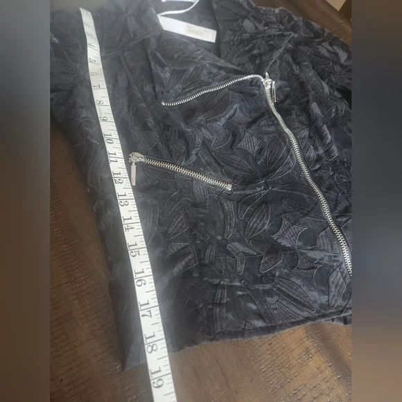 NWT Anne Fontaine Black Floral Zipper Moto Jacket Sz Small - Picture 9 of 10